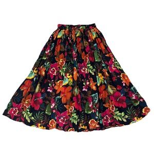 Vintage Take Two Size Small Colorful‎ Tropical Vibrant Print Long Elastic Waist